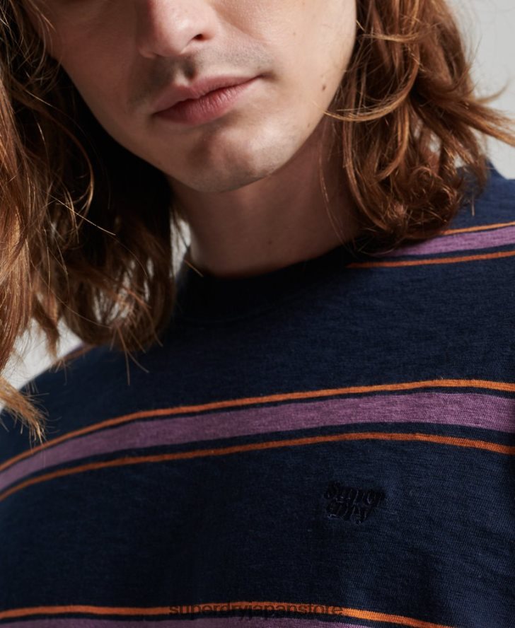 オーガニックコットンのヴィンテージテクスチャードストライプトップス 男性 Superdry 衣類 海軍 2J62PZ1471