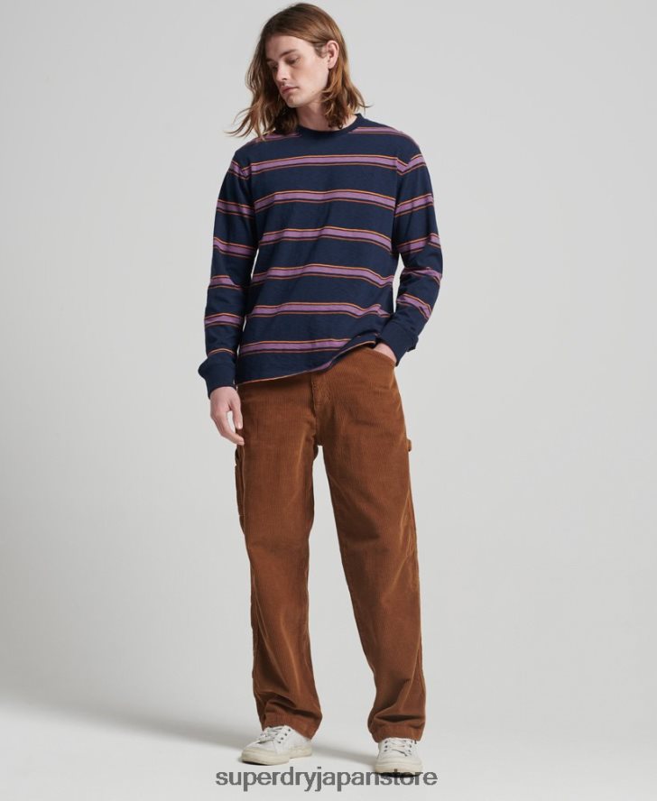 オーガニックコットンのヴィンテージテクスチャードストライプトップス 男性 Superdry 衣類 海軍 2J62PZ1471