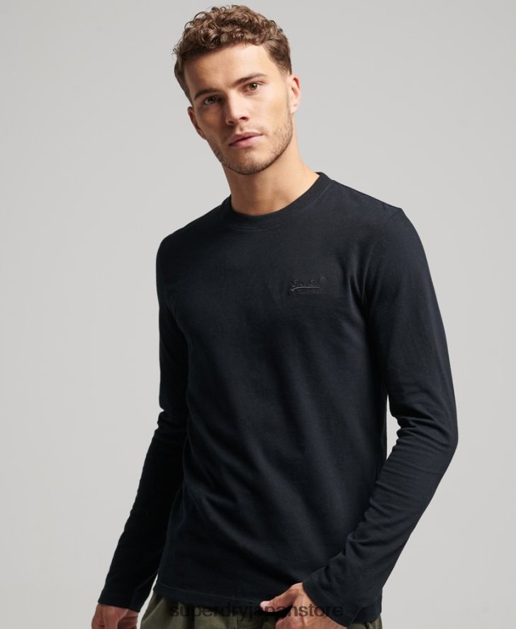 オーガニックコットンのヴィンテージロゴ刺繍トップス 男性 Superdry 衣類 黒 2J62PZ1475