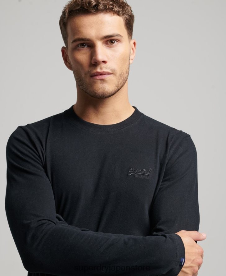 オーガニックコットンのヴィンテージロゴ刺繍トップス 男性 Superdry 衣類 黒 2J62PZ1475