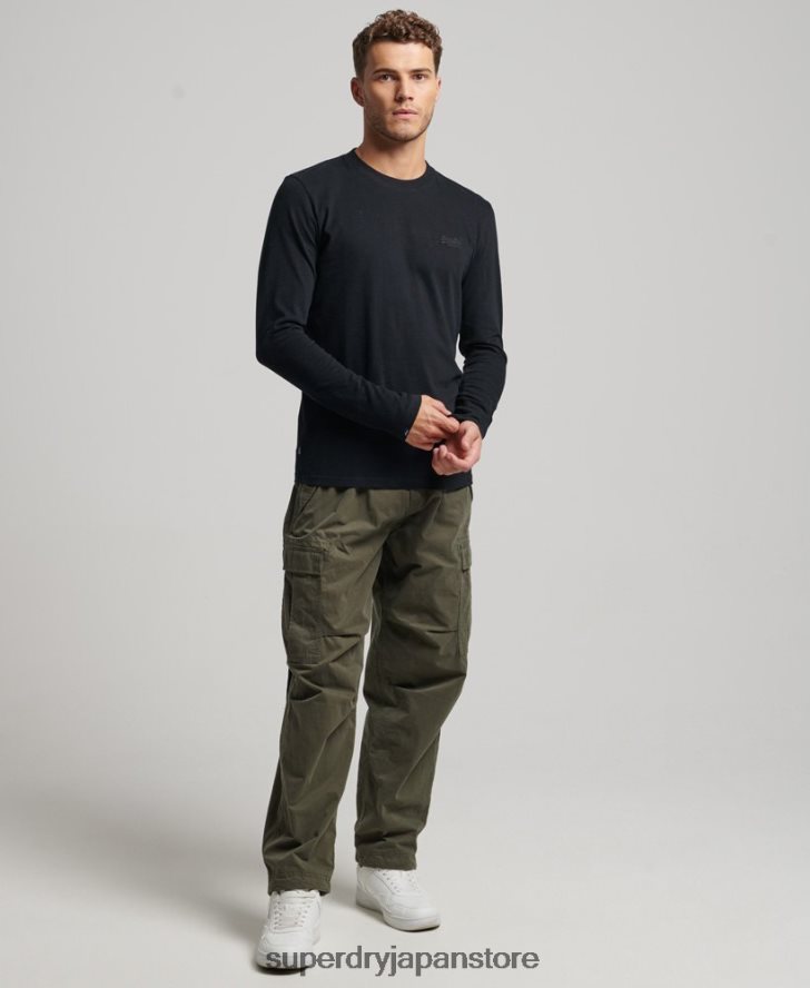 オーガニックコットンのヴィンテージロゴ刺繍トップス 男性 Superdry 衣類 黒 2J62PZ1475