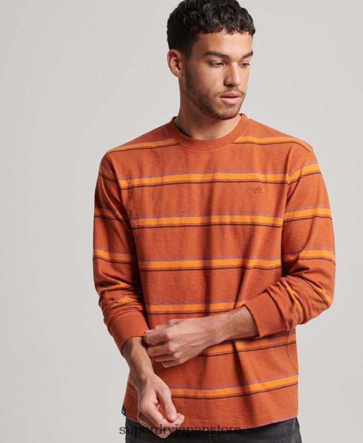 オーガニックコットンのヴィンテージテクスチャードストライプトップス 男性 Superdry 衣類 茶色 2J62PZ1476
