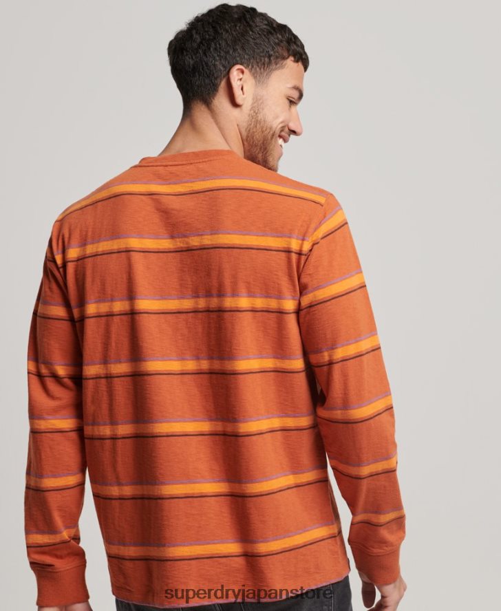オーガニックコットンのヴィンテージテクスチャードストライプトップス 男性 Superdry 衣類 茶色 2J62PZ1476