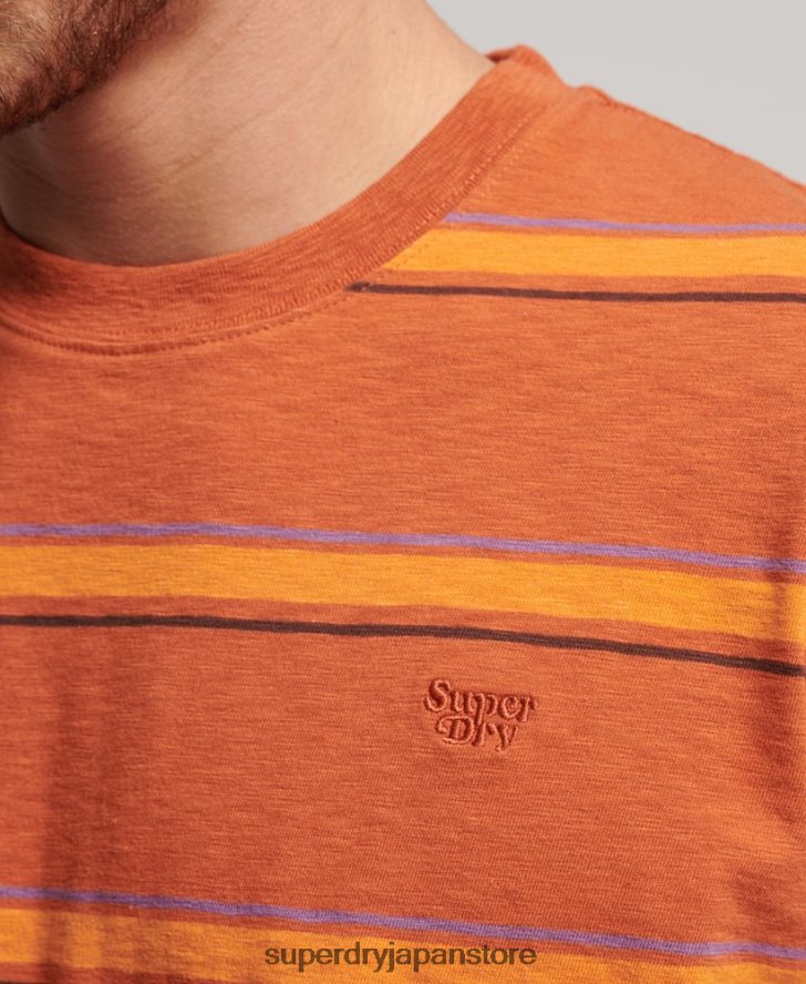 オーガニックコットンのヴィンテージテクスチャードストライプトップス 男性 Superdry 衣類 茶色 2J62PZ1476