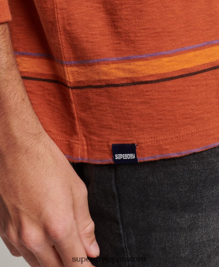 オーガニックコットンのヴィンテージテクスチャードストライプトップス 男性 Superdry 衣類 茶色 2J62PZ1476