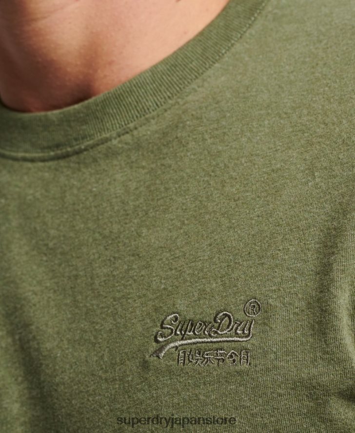 オーガニックコットンのヴィンテージロゴ刺繍トップス 男性 Superdry 衣類 緑 2J62PZ1477