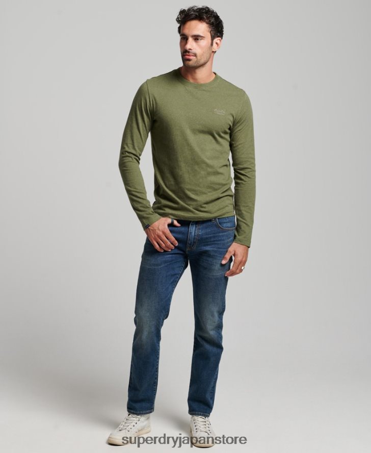 オーガニックコットンのヴィンテージロゴ刺繍トップス 男性 Superdry 衣類 緑 2J62PZ1477