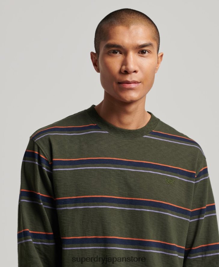 オーガニックコットンのヴィンテージテクスチャードストライプトップス 男性 Superdry 衣類 緑 2J62PZ1480