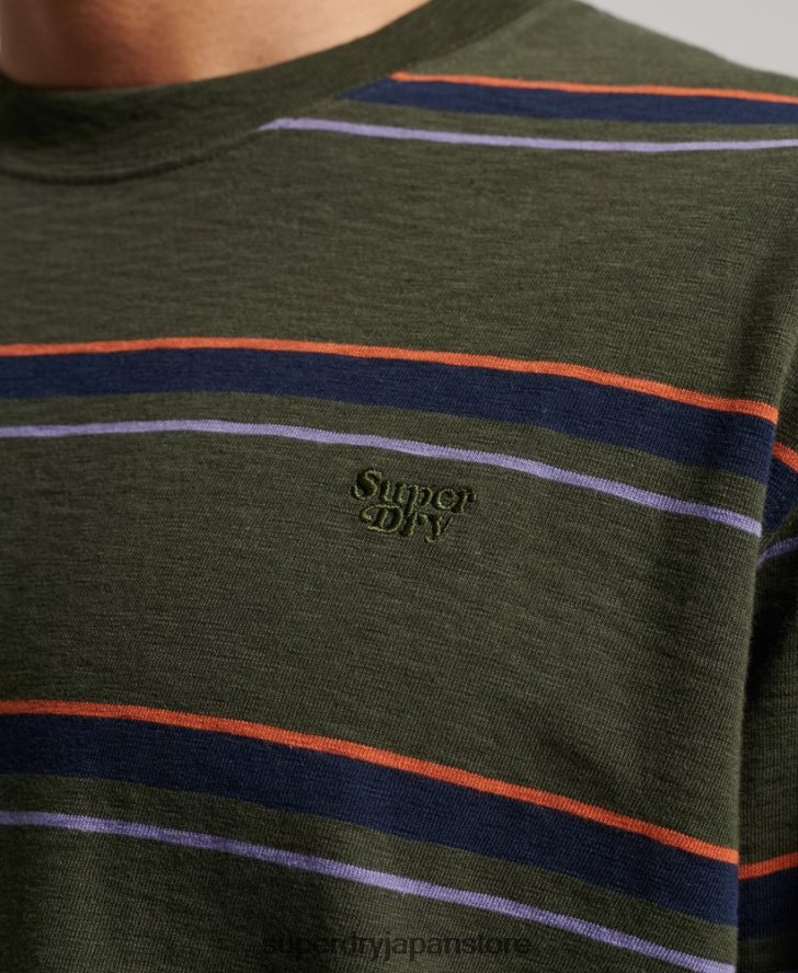 オーガニックコットンのヴィンテージテクスチャードストライプトップス 男性 Superdry 衣類 緑 2J62PZ1480