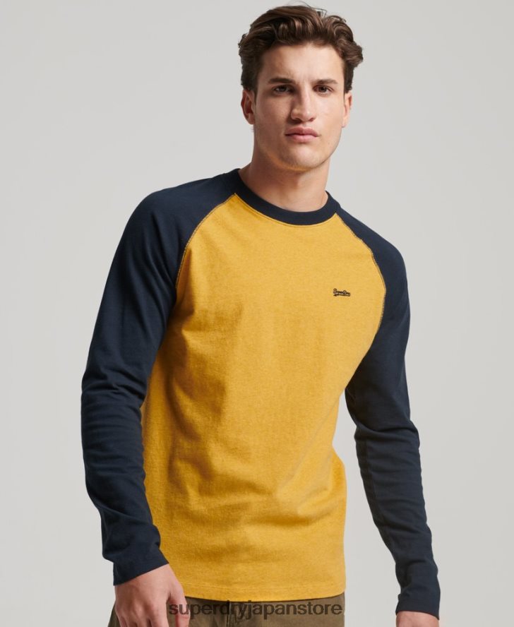 オーガニックコットン エッセンシャル 長袖ベースボール トップ 男性 Superdry 衣類 黄色 2J62PZ1484