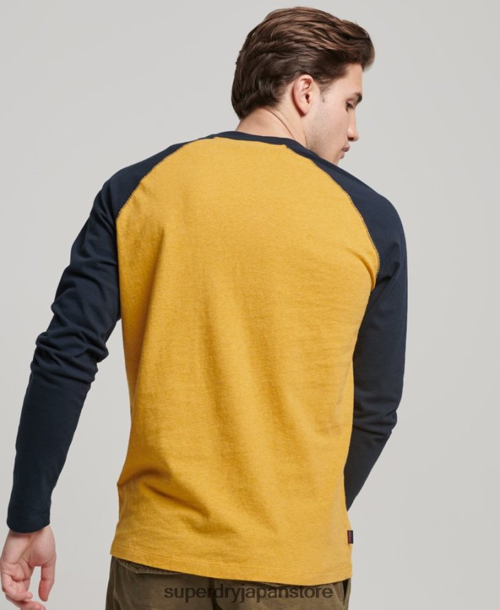 オーガニックコットン エッセンシャル 長袖ベースボール トップ 男性 Superdry 衣類 黄色 2J62PZ1484