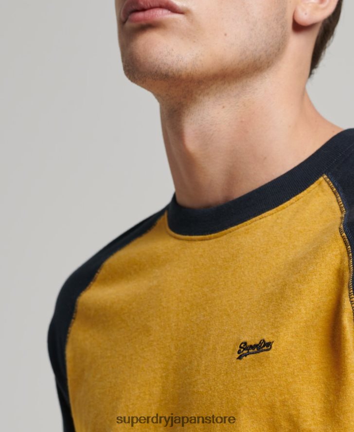 オーガニックコットン エッセンシャル 長袖ベースボール トップ 男性 Superdry 衣類 黄色 2J62PZ1484