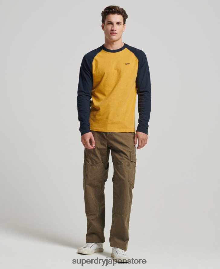 オーガニックコットン エッセンシャル 長袖ベースボール トップ 男性 Superdry 衣類 黄色 2J62PZ1484
