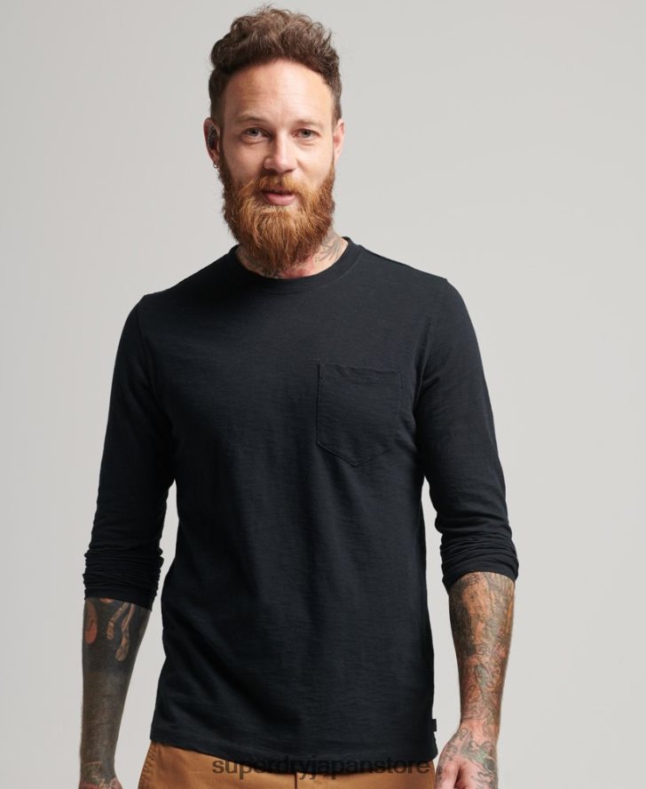 長袖スラブジャージートップ 男性 Superdry 衣類 黒 2J62PZ1489