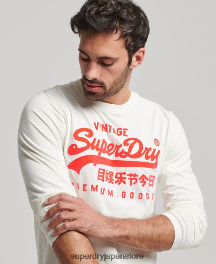 ヴィンテージロゴネオン長袖トップ 男性 Superdry 衣類 クリーム 2J62PZ1495