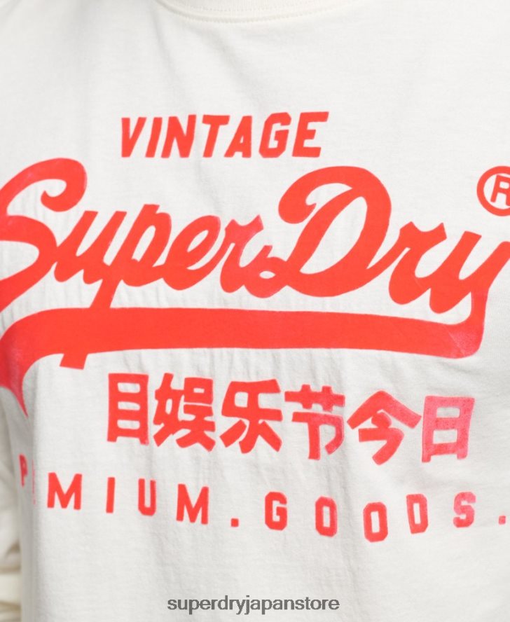 ヴィンテージロゴネオン長袖トップ 男性 Superdry 衣類 クリーム 2J62PZ1495