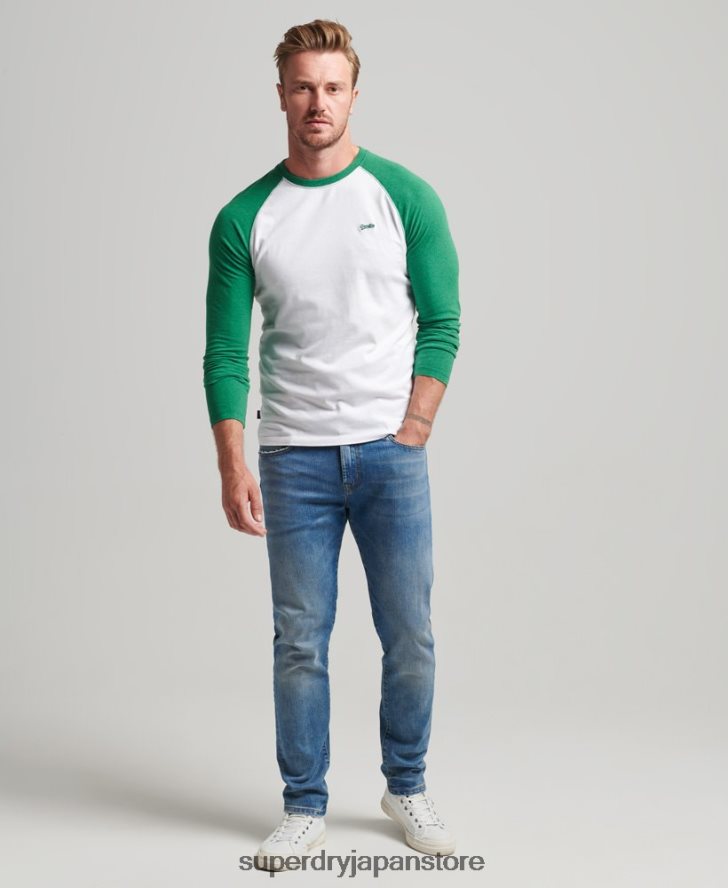 オーガニックコットン エッセンシャル 長袖ベースボール トップ 男性 Superdry 衣類 緑 2J62PZ1496