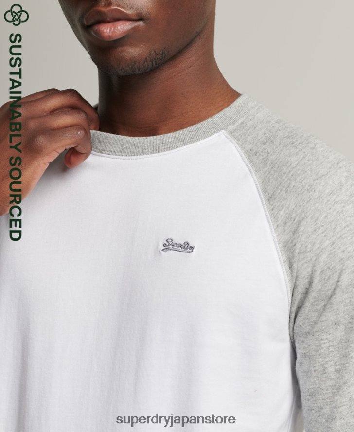 オーガニックコットン エッセンシャル 長袖ベースボール トップ 男性 Superdry 衣類 白 2J62PZ1497