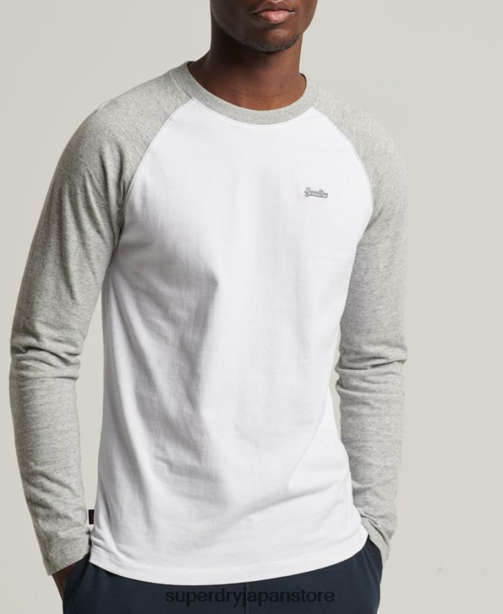 オーガニックコットン エッセンシャル 長袖ベースボール トップ 男性 Superdry 衣類 白 2J62PZ1497