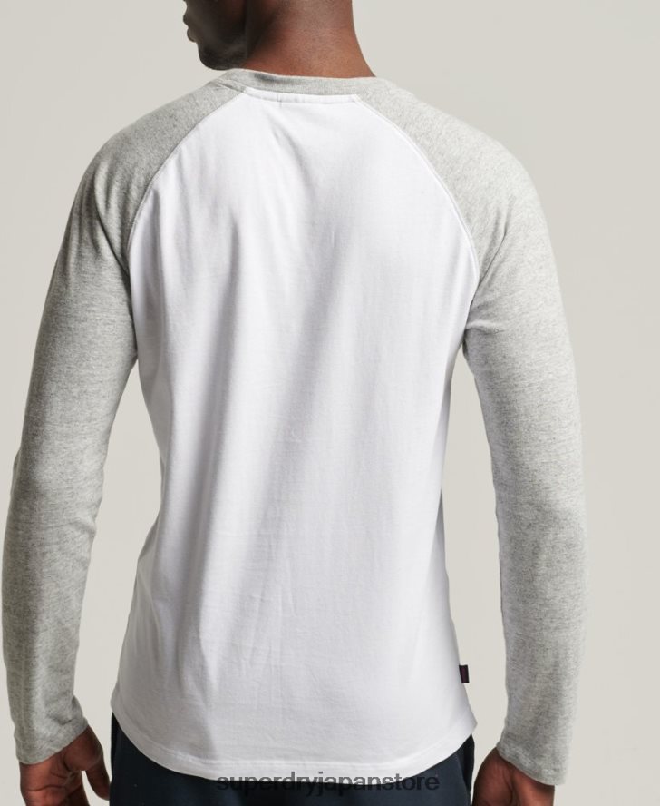 オーガニックコットン エッセンシャル 長袖ベースボール トップ 男性 Superdry 衣類 白 2J62PZ1497