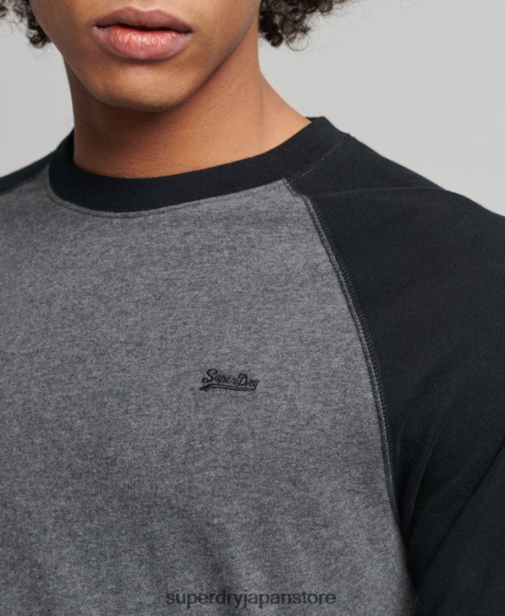 オーガニックコットン エッセンシャル 長袖ベースボール トップ 男性 Superdry 衣類 濃い灰色 2J62PZ1505