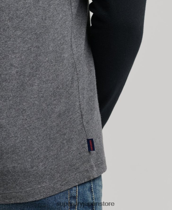 オーガニックコットン エッセンシャル 長袖ベースボール トップ 男性 Superdry 衣類 濃い灰色 2J62PZ1505