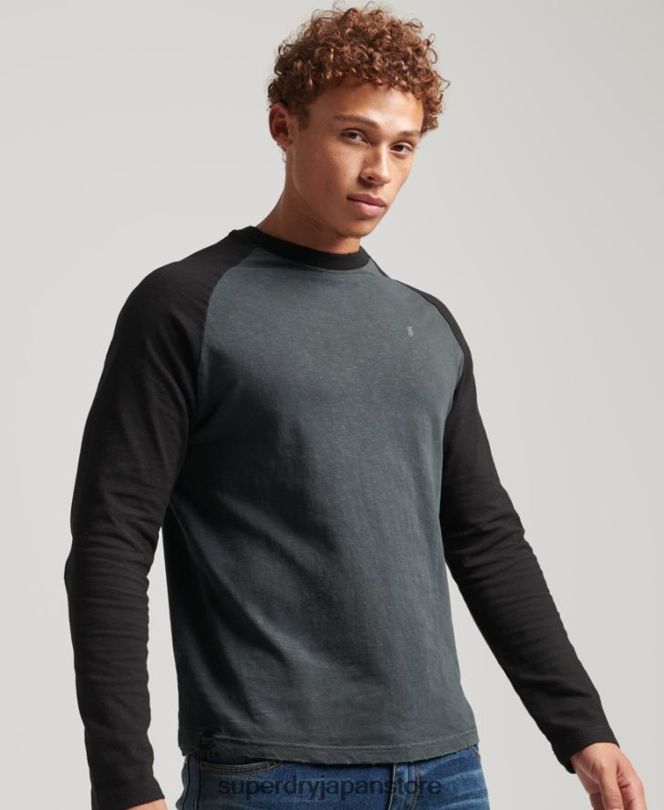 オーバーダイ ロングスリーブ ベースボールトップ 男性 Superdry 衣類 濃い灰色 2J62PZ1506