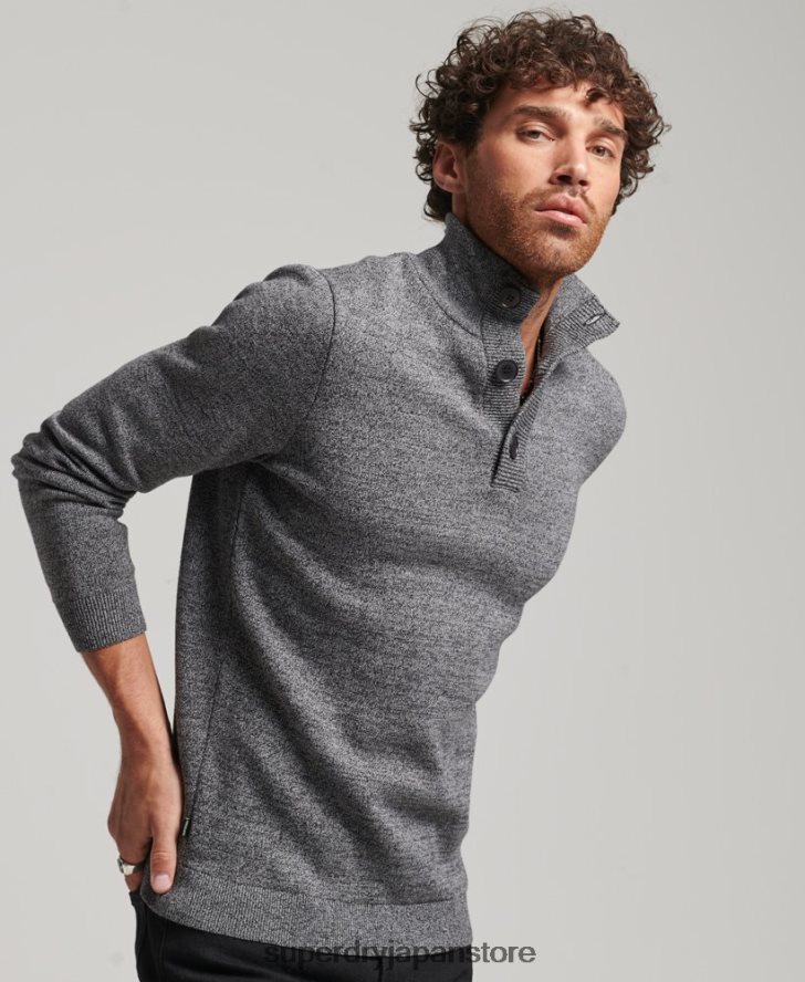 オーガニックコットン エッセンシャル ヘンリートップ 男性 Superdry 衣類 グレー 2J62PZ1512