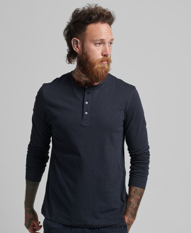長袖ジャージヘンリートップ 男性 Superdry 衣類 海軍 2J62PZ1513