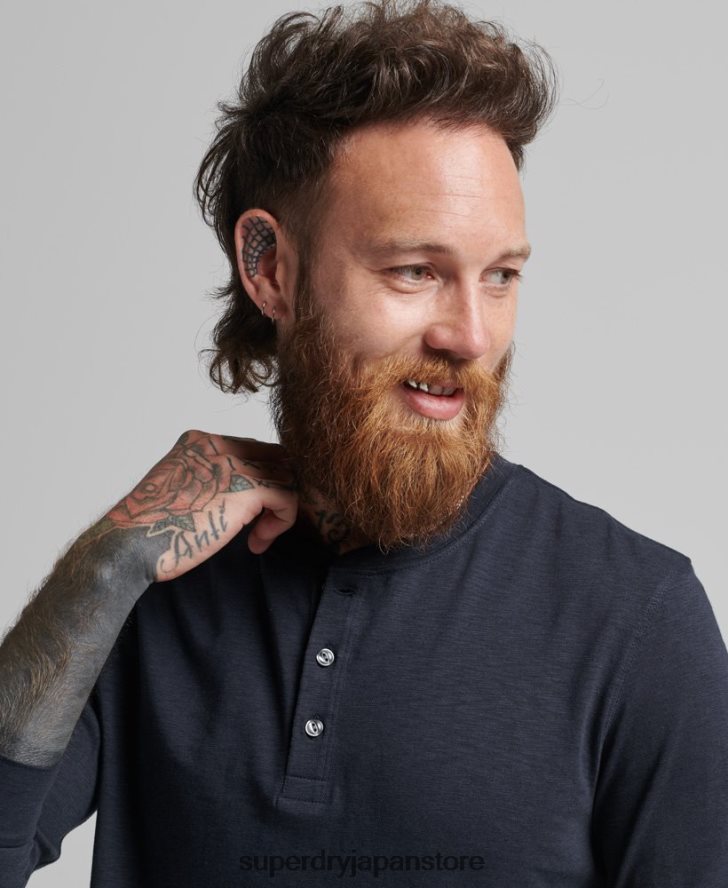 長袖ジャージヘンリートップ 男性 Superdry 衣類 海軍 2J62PZ1513
