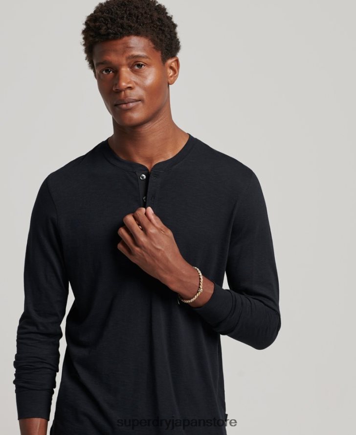 長袖ジャージヘンリートップ 男性 Superdry 衣類 黒 2J62PZ1514