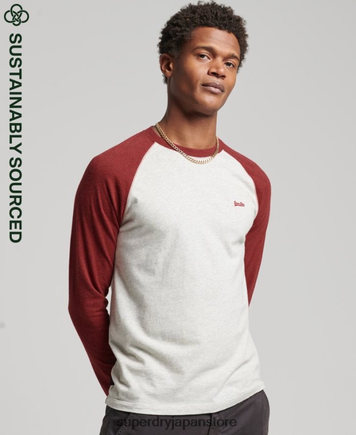 オーガニックコットン エッセンシャル 長袖ベースボール トップ 男性 Superdry 衣類 赤 2J62PZ1518