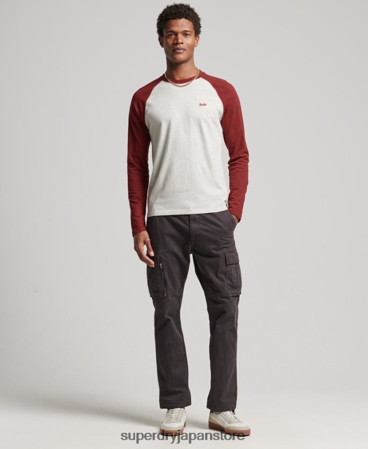 オーガニックコットン エッセンシャル 長袖ベースボール トップ 男性 Superdry 衣類 赤 2J62PZ1518