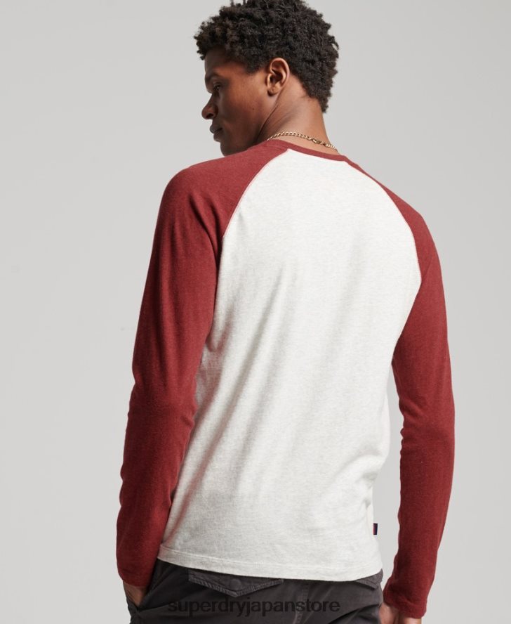 オーガニックコットン エッセンシャル 長袖ベースボール トップ 男性 Superdry 衣類 赤 2J62PZ1518