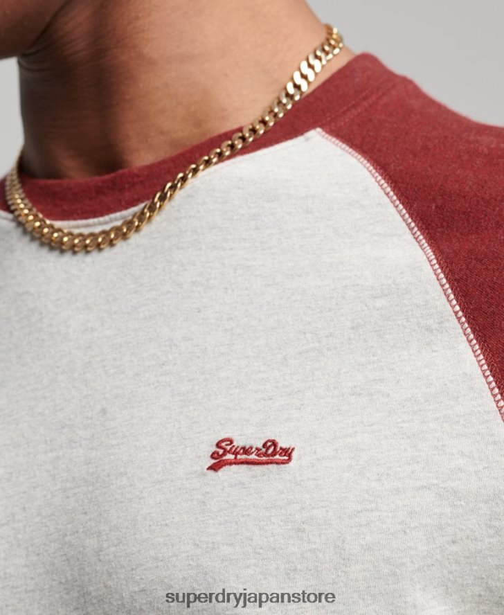 オーガニックコットン エッセンシャル 長袖ベースボール トップ 男性 Superdry 衣類 赤 2J62PZ1518