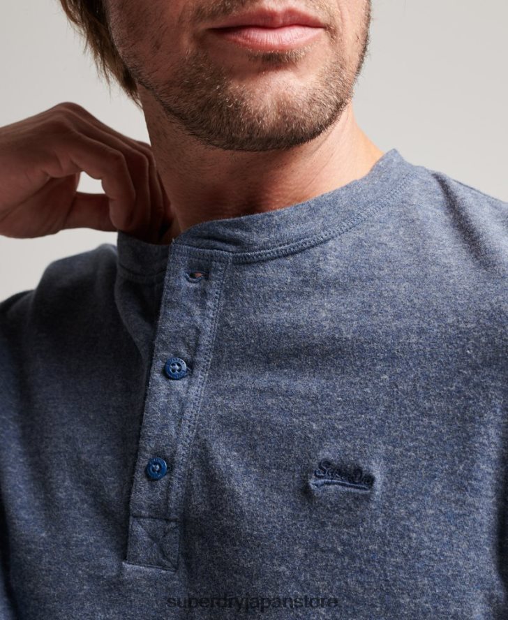オーガニックコットンのヴィンテージロゴ刺繍入りヘンリートップ 男性 Superdry 衣類 海軍 2J62PZ1525
