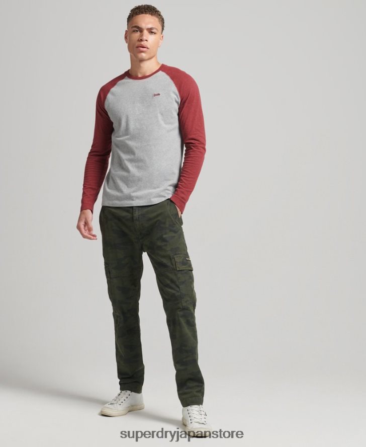 オーガニックコットン エッセンシャル 長袖ベースボール トップ 男性 Superdry 衣類 赤 2J62PZ1527