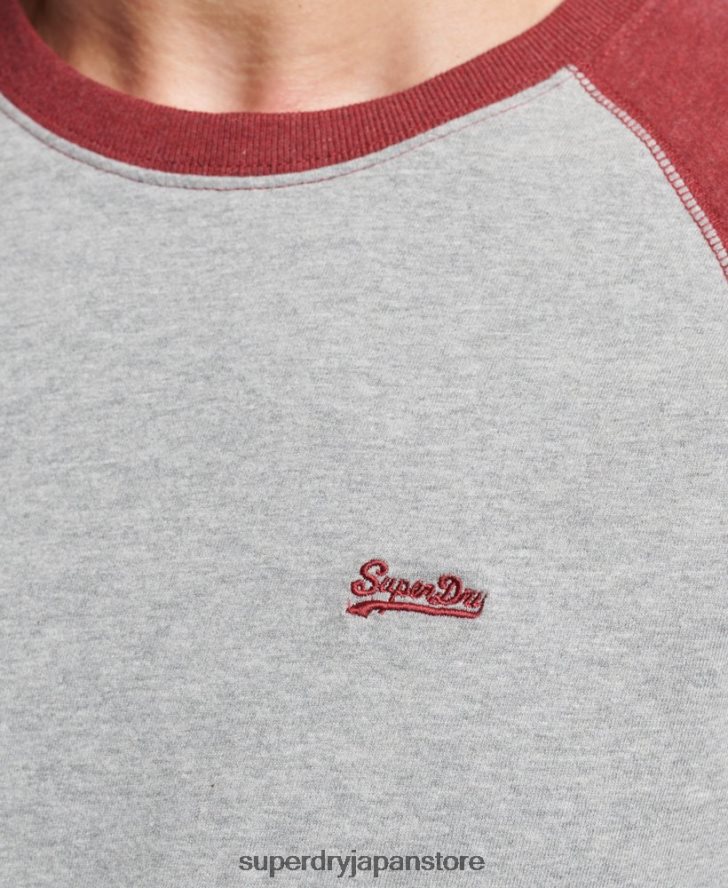 オーガニックコットン エッセンシャル 長袖ベースボール トップ 男性 Superdry 衣類 赤 2J62PZ1527