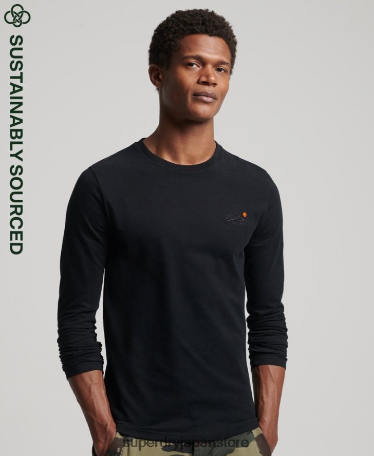 オーガニックコットンのヴィンテージ刺繍トップス 男性 Superdry 衣類 黒 2J62PZ1528