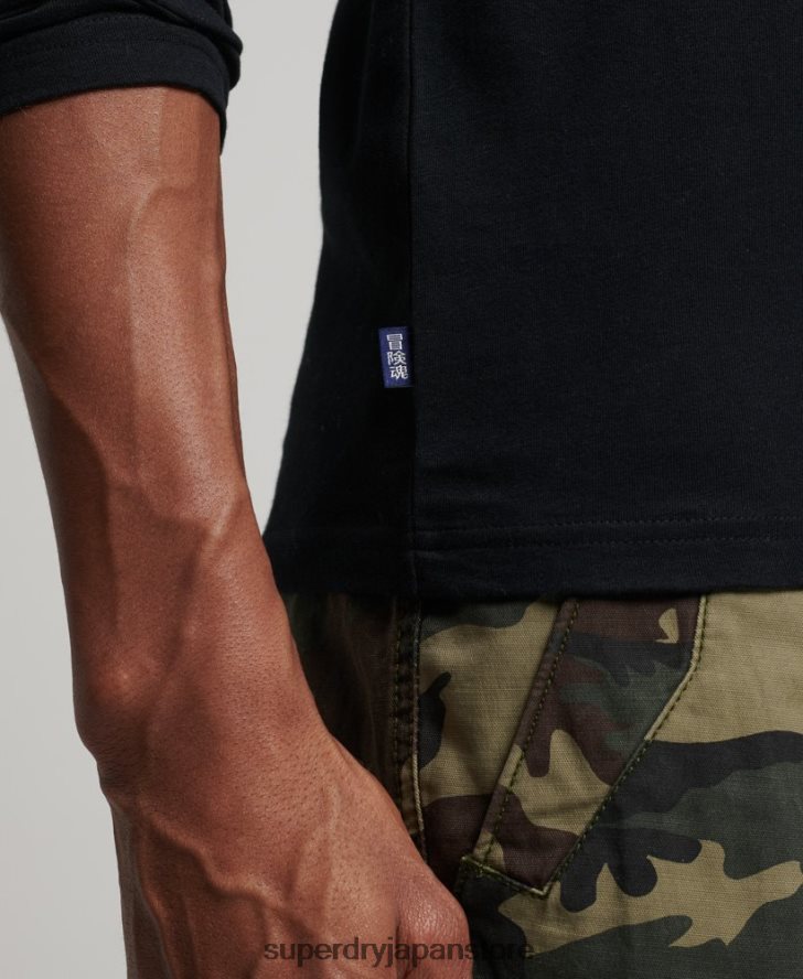 オーガニックコットンのヴィンテージ刺繍トップス 男性 Superdry 衣類 黒 2J62PZ1528