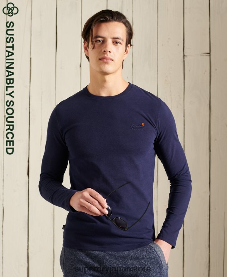 オーガニックコットンのヴィンテージ刺繍トップス 男性 Superdry 衣類 海軍 2J62PZ1540