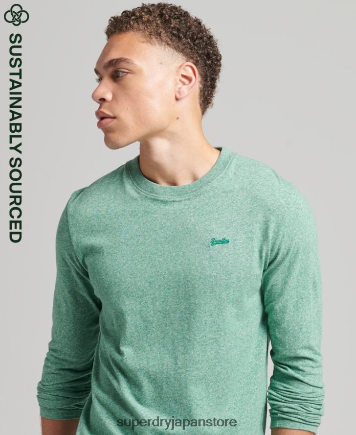 オーガニックコットンのヴィンテージロゴ刺繍トップス 男性 Superdry 衣類 緑 2J62PZ1542