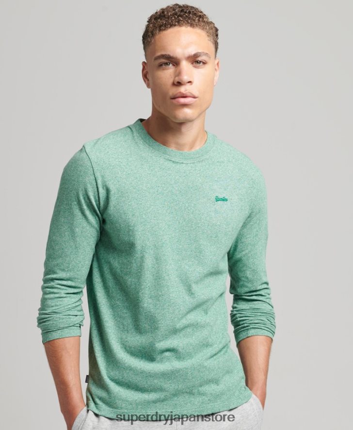 オーガニックコットンのヴィンテージロゴ刺繍トップス 男性 Superdry 衣類 緑 2J62PZ1542