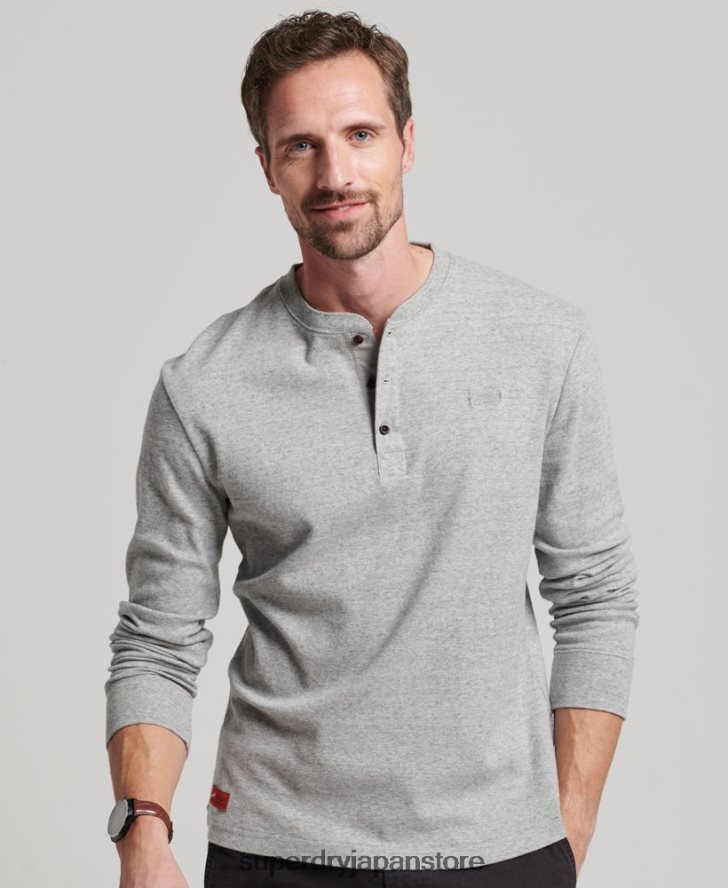 オーガニックコットンのヴィンテージロゴ刺繍入りヘンリートップ 男性 Superdry 衣類 グレー 2J62PZ1543