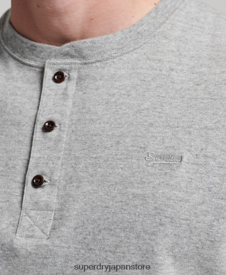 オーガニックコットンのヴィンテージロゴ刺繍入りヘンリートップ 男性 Superdry 衣類 グレー 2J62PZ1543