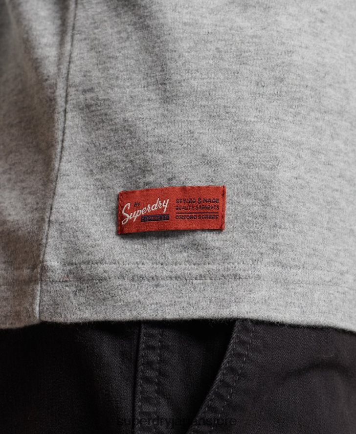 オーガニックコットンのヴィンテージロゴ刺繍入りヘンリートップ 男性 Superdry 衣類 グレー 2J62PZ1543