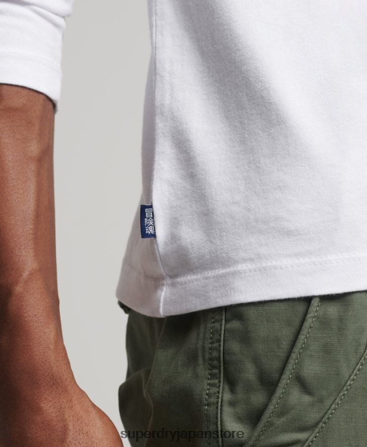 オーガニックコットンのヴィンテージ刺繍トップス 男性 Superdry 衣類 白 2J62PZ1544