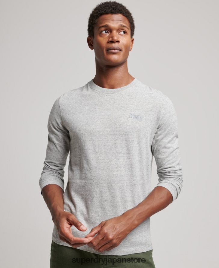 オーガニックコットンのヴィンテージロゴ刺繍トップス 男性 Superdry 衣類 グレー 2J62PZ1547