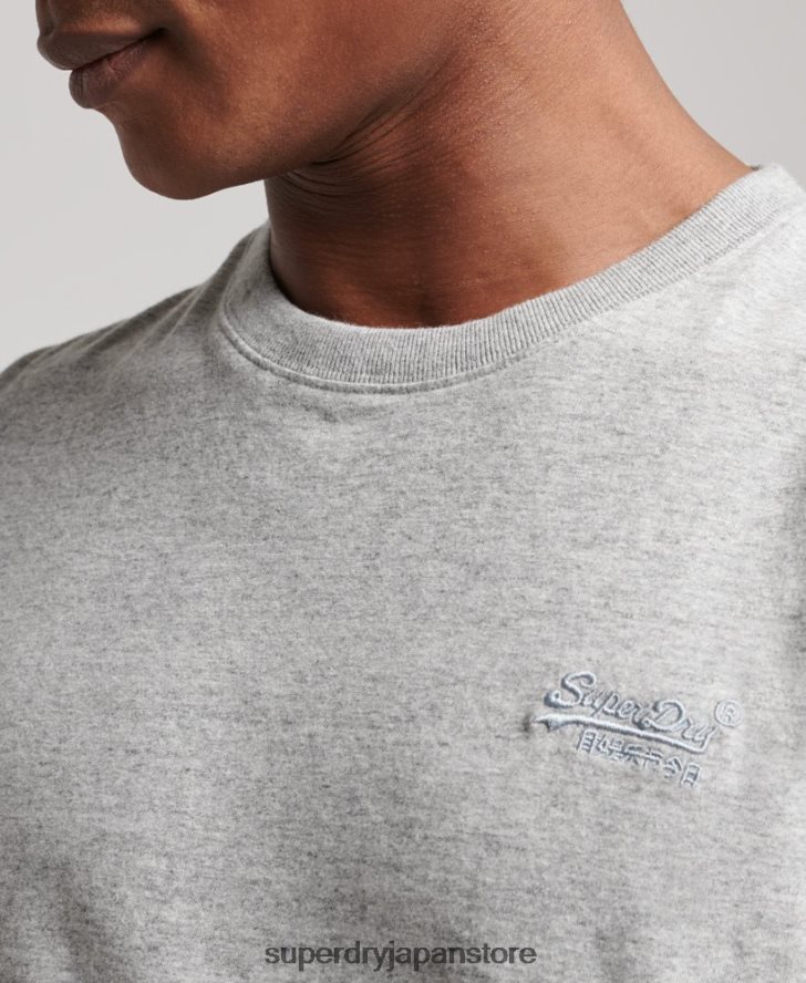 オーガニックコットンのヴィンテージロゴ刺繍トップス 男性 Superdry 衣類 グレー 2J62PZ1547