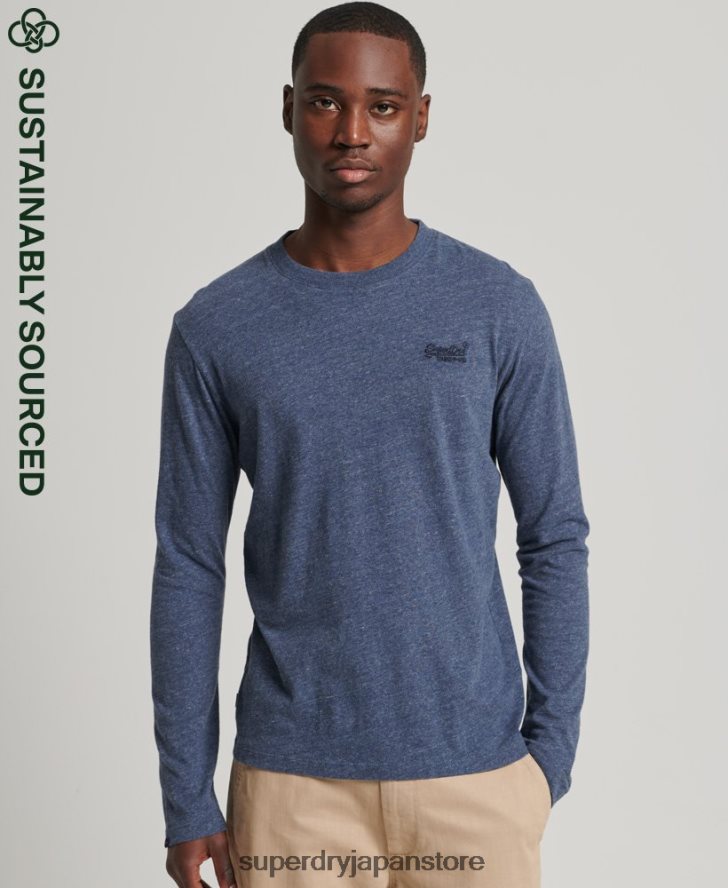 オーガニックコットンのヴィンテージロゴ刺繍トップス 男性 Superdry 衣類 海軍 2J62PZ1548